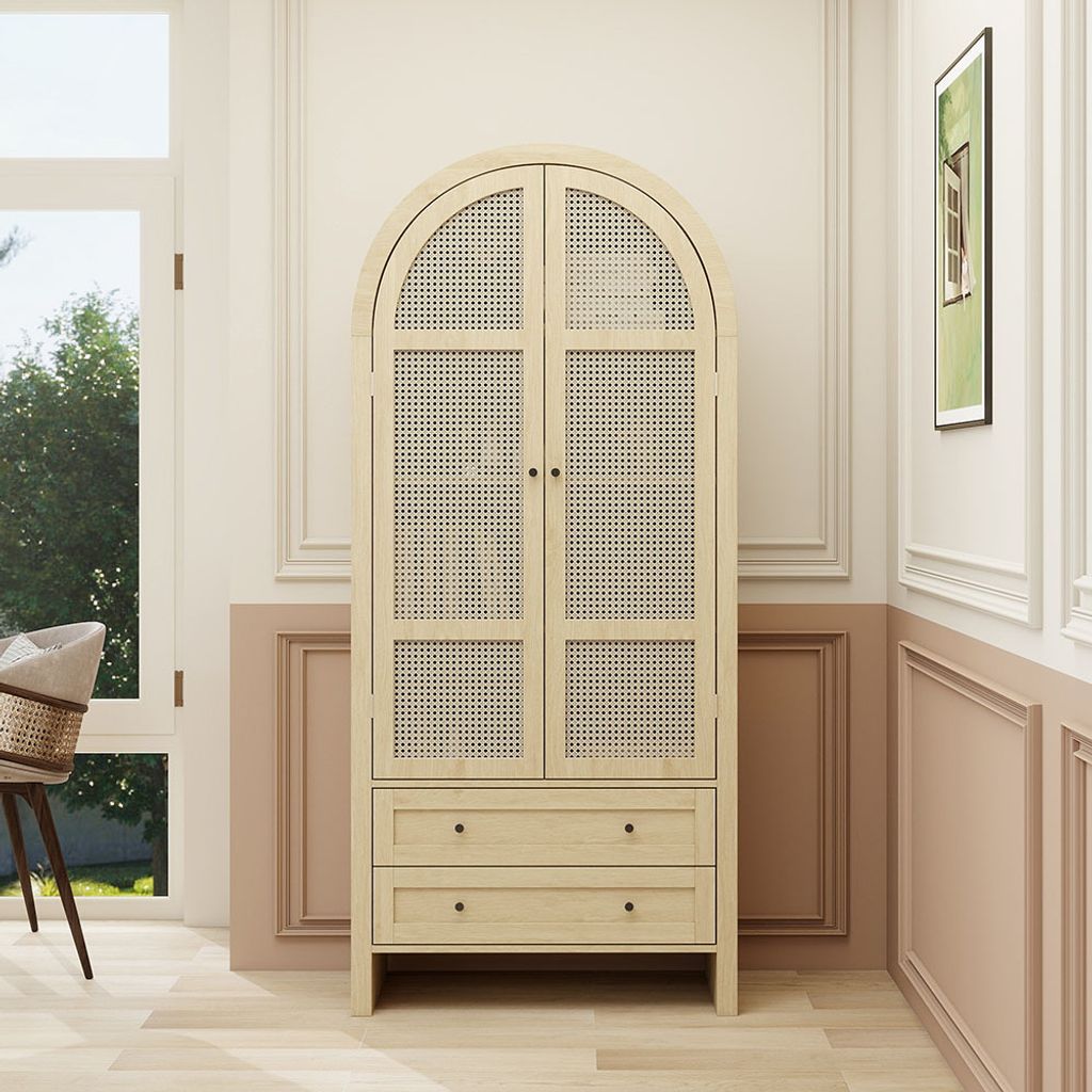 Armadio Sweiko con ante in rattan intrecciato e due Immagine del prodotto 