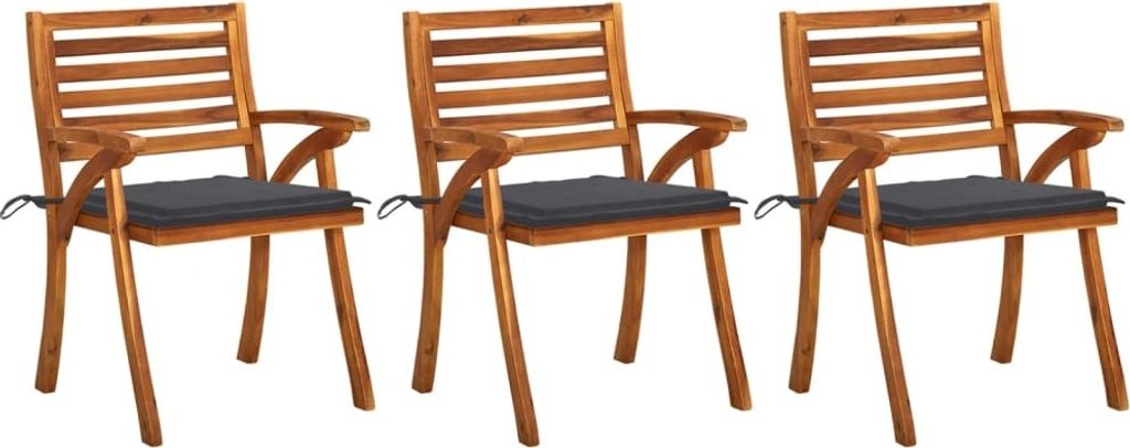 HOMMIE Outdoor-Stuhl ,Garten-Essstühle mit Kissen 3 Stk. Massivholz Akazie Relaxsessel Armlehnstuhl & schlichten Design