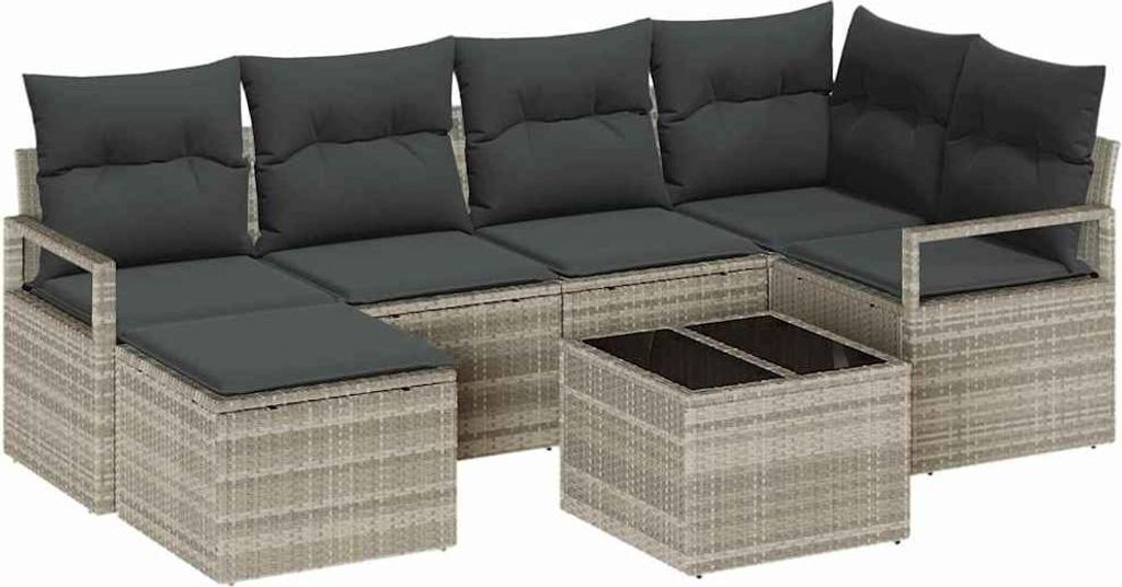 Sofa Set 7 pcs Hellgrau Poly-Rattan