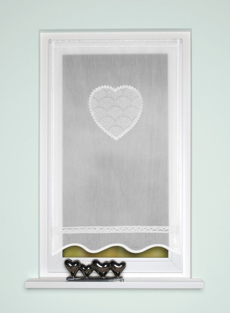 Home Wohnideen Fensterbehang Batist Bestickt "Corazon" 100 x 60 cm Weiss