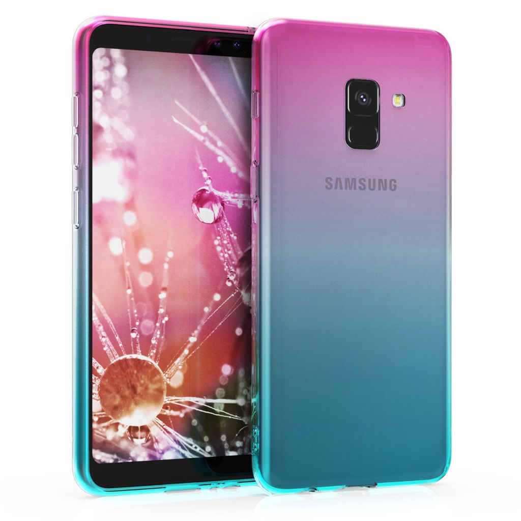 kwmobile Case kompatibel mit Samsung Galaxy A8 (2018) - Hülle Handy - Handyhülle Zwei Farben Pink Blau Transparent