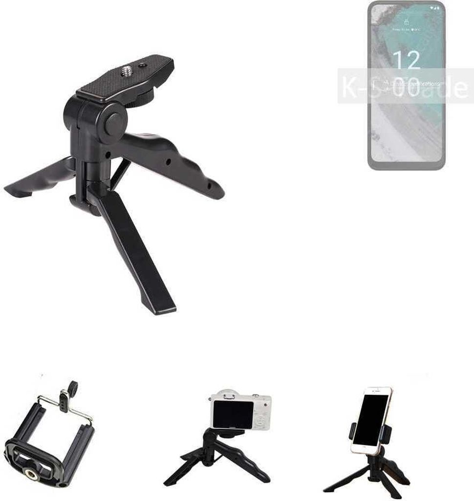 K-S-Trade Stativ Tisch-Ständer Dreibein Handy-Stativ Ständer kompatibel mit Nokia C32 Mini-Stativ Smartphone Tripod Handy-Stativ aus Plastik schwarz