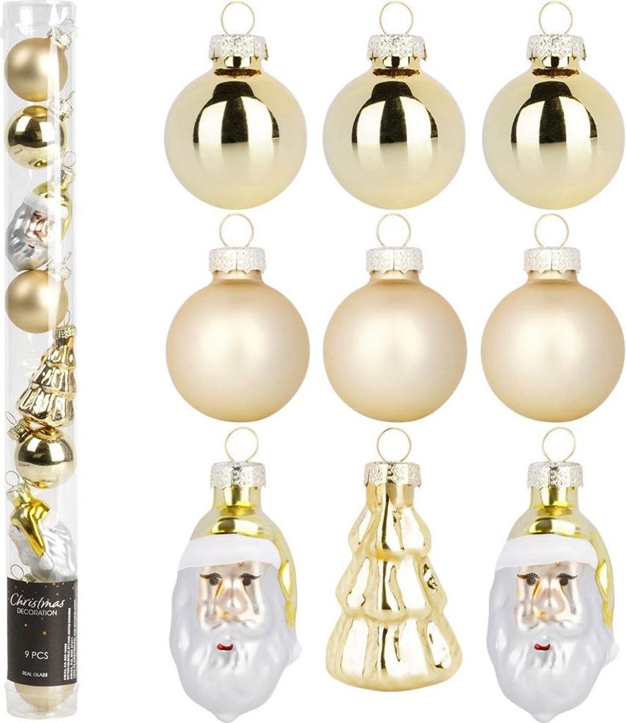 Christbaumkugeln, Gold, bruchsicher, 9-teiliges Set