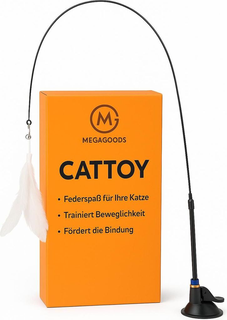 Katzenangel mit Feder und Glocke Saugnapf-Stab extra lang DE.