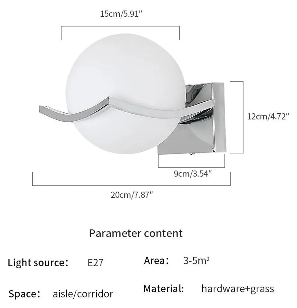 Applique Murale Sphérique en Fer Durable - Éclairage LED E27 sans Pose - 12