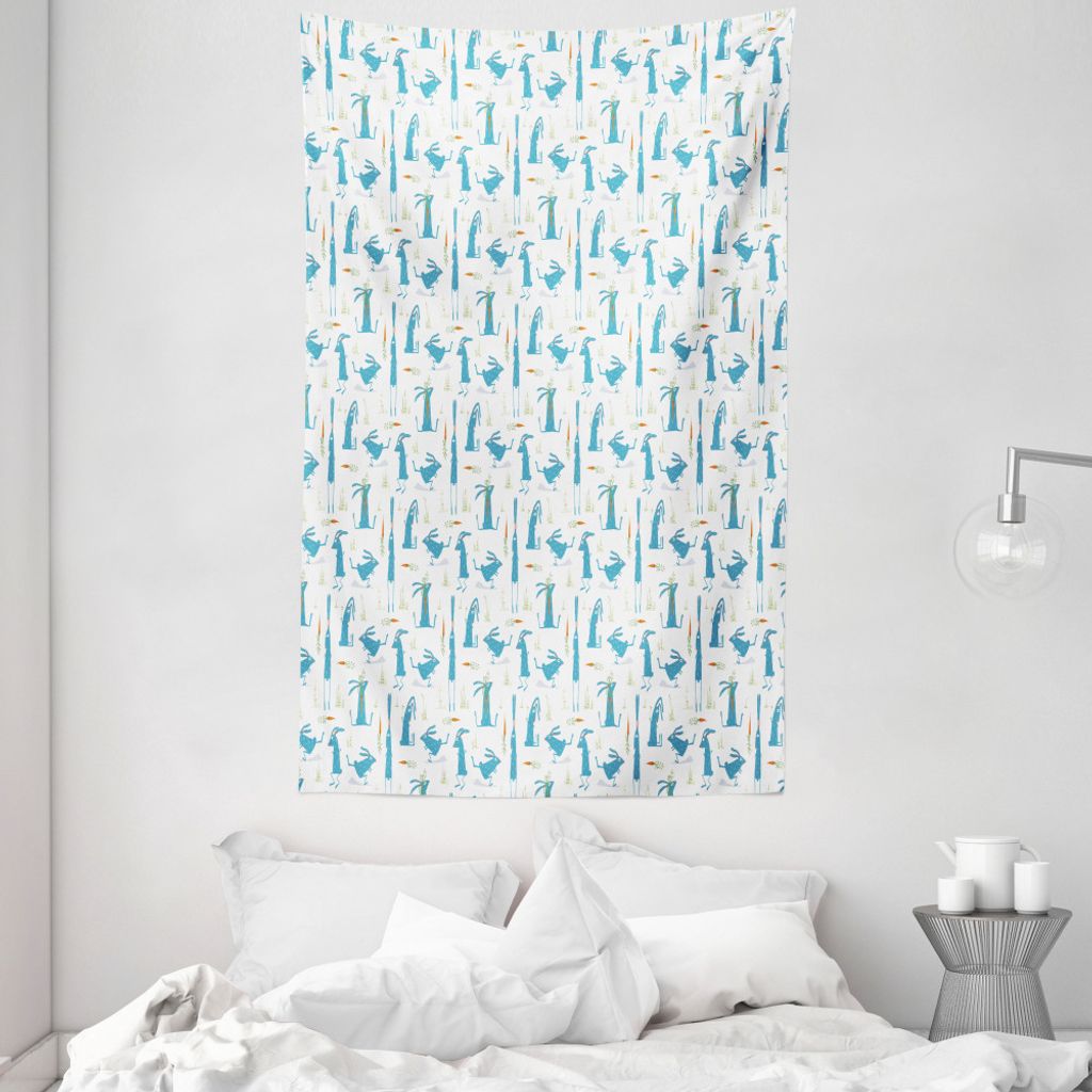 ABAKUHAUS Hase Wandteppich und Tagesdecke, Cartoon Hase und Karotte aus Weiches Mikrofaser Stoff Waschbar ohne Verblassen Digitaldruck, 140 x 230 c...