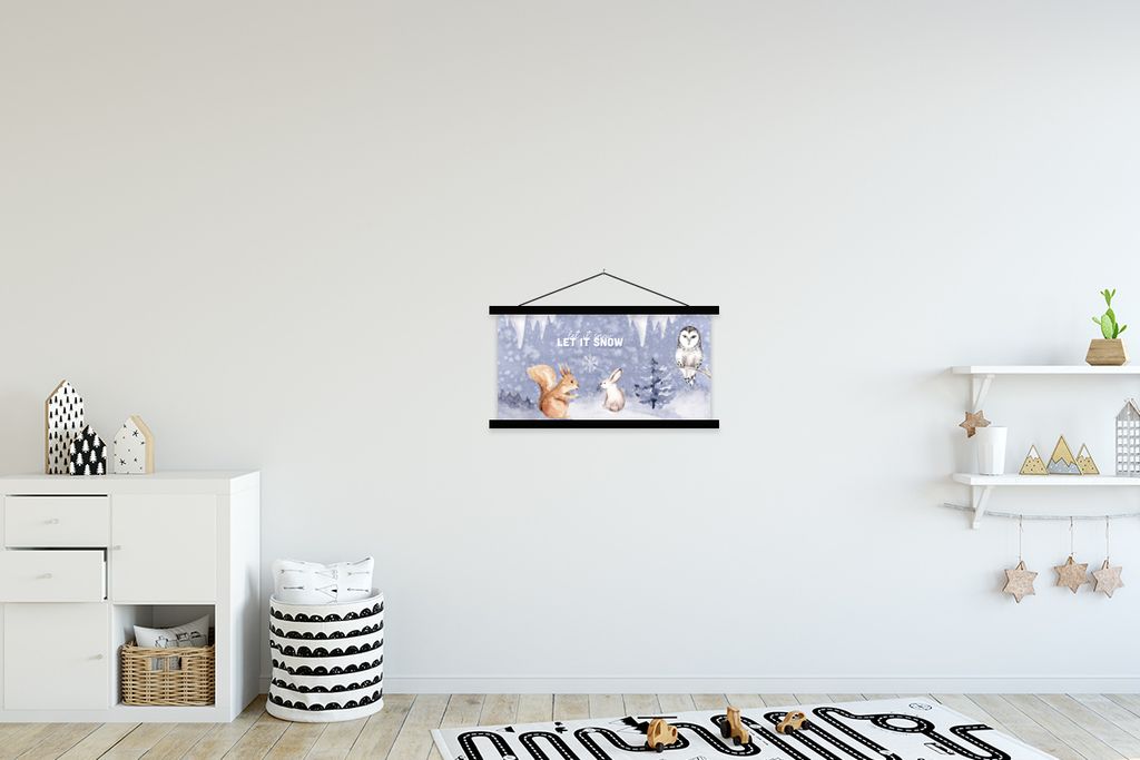 MuchoWow Textilposter Winter - Schnee - Tiere 60x30 cm mit schwarzem Rahmen - Textilien