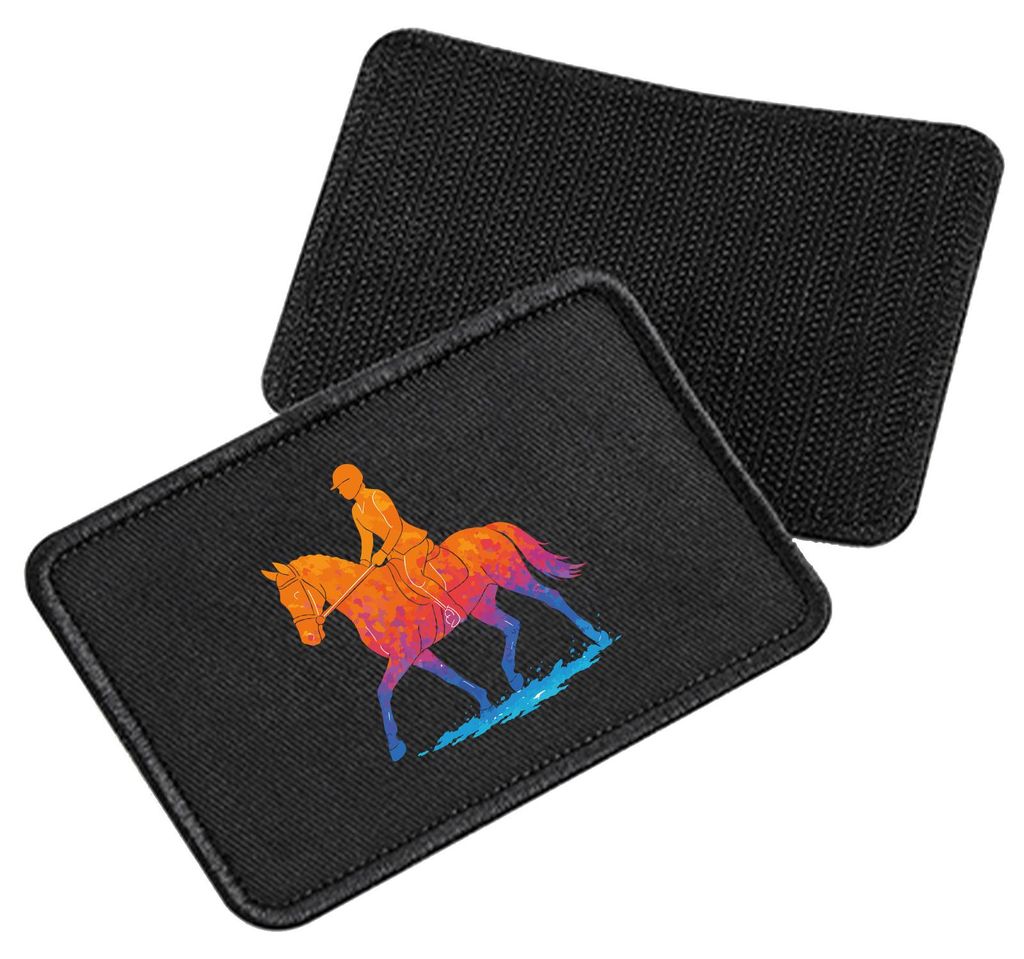 Huuraa Patch Reiten bunte Silhouette Black 10 x 6,5cm Baumwolle Klettpatch für Mütze Geschenkidee
