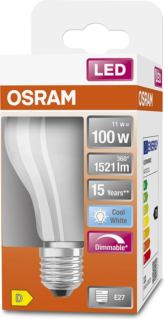 Ampoule LED Filament OSRAM E27 12W (100W) Blanc Froid 4000K Réglable Mat - 8