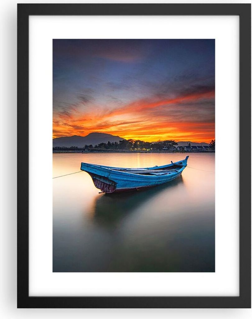Gerahmtes Poster - Schwarzer Rahmen - Westen Sonne Boot - 30x40 cm - Wand Bild - Wanddeko - Wandbilder - Kunstposter - Wandposter - Bilderrahmen - ...