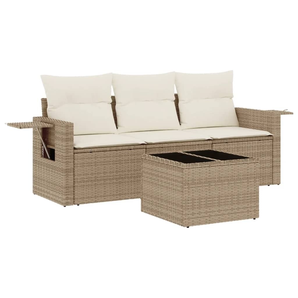 "2026 MODERNE" 4-tlg. Garten-Lounge-Set - elegantes Design - Sitzgruppe/Gartengarnitur - mit Kissen Beige Poly Rattan - Terassenmöbel NeuMöbel794639