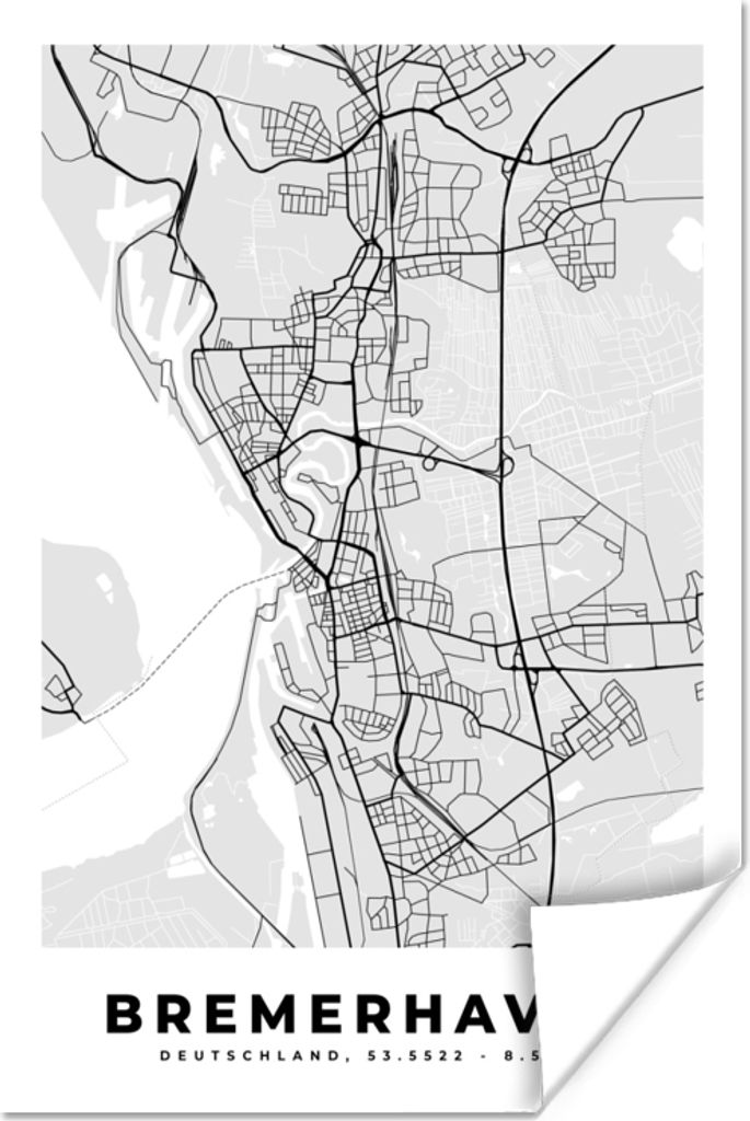 MuchoWow Poster Deutschland - Karte - Bremerhaven - Karte - Stadtplan 20x30 cm - Papierdruck