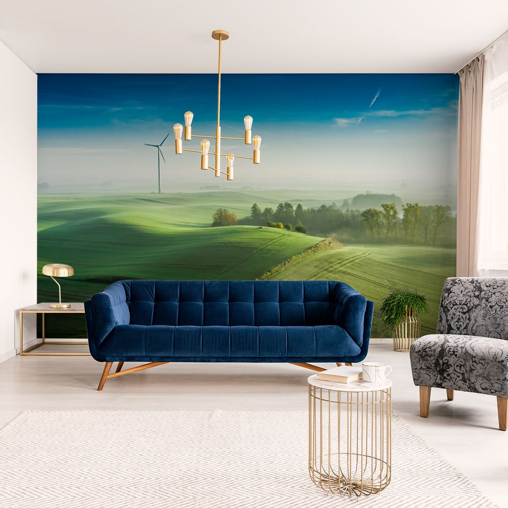 Muralo XXL Selbstklebende FOTOTAPETE gruene FELDER Aussicht Vogelperspektive (B) 416 cm x (H) 290 cm Tapete Wandtapete WOHNZIMMER SCHLAFZIMMER 4619