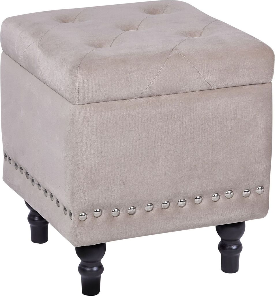 BELIANI Hocker Beige Samt Silber Metall mit Stauraum quadratisch Flur Wohnzimmer Salon Schlafzimmer Deko Sitzhocker