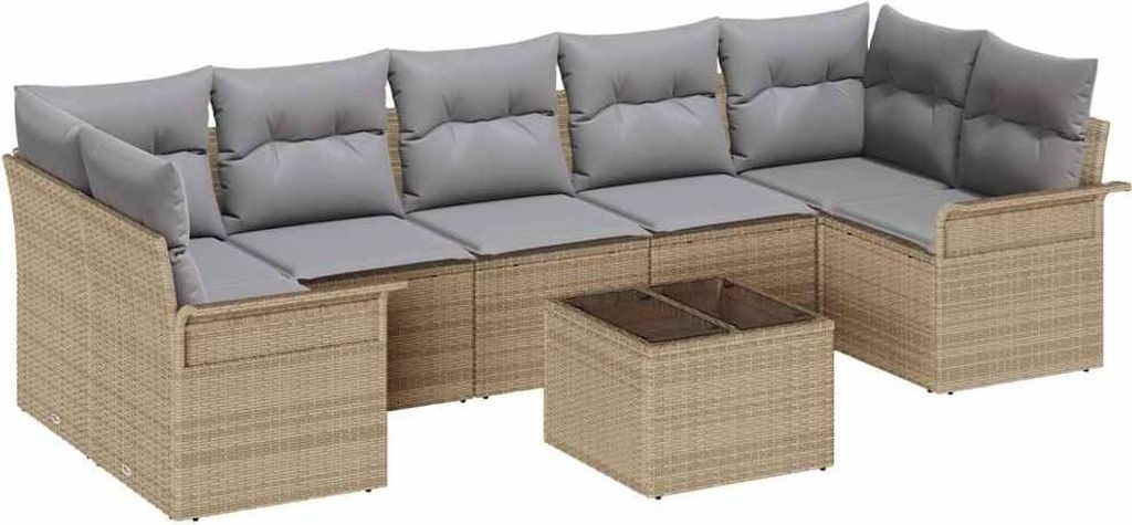 Gartensofa-set mit Kissen 8 pcs Beige und Grau Poly-Rattan