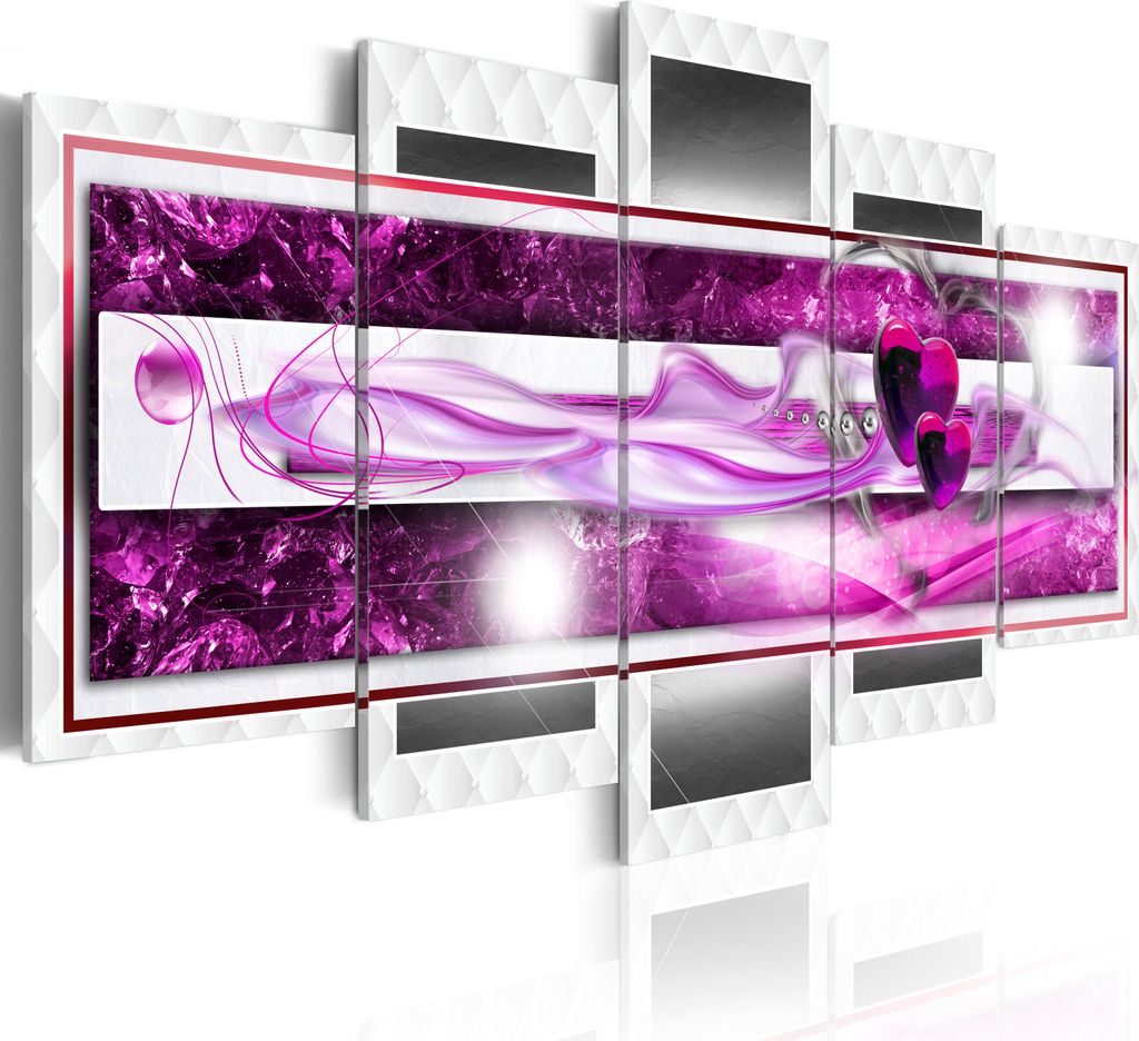 Leinwandbilder Abstrakt 200x100 cm Vlies Leinwandbild 5 tlg Kunstdruck modern Wandbilder XXL Wanddekoration Design Wand Bild - Lederoptik Herz Perl...
