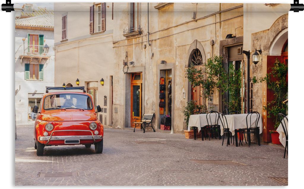 MuchoWow Wandteppich Wandbehang Italien - Straße - Oldtimer - Auto 90x60 cm Tapisserie Dekoration Wandtuch - Wandskulpturen - Bildteppich