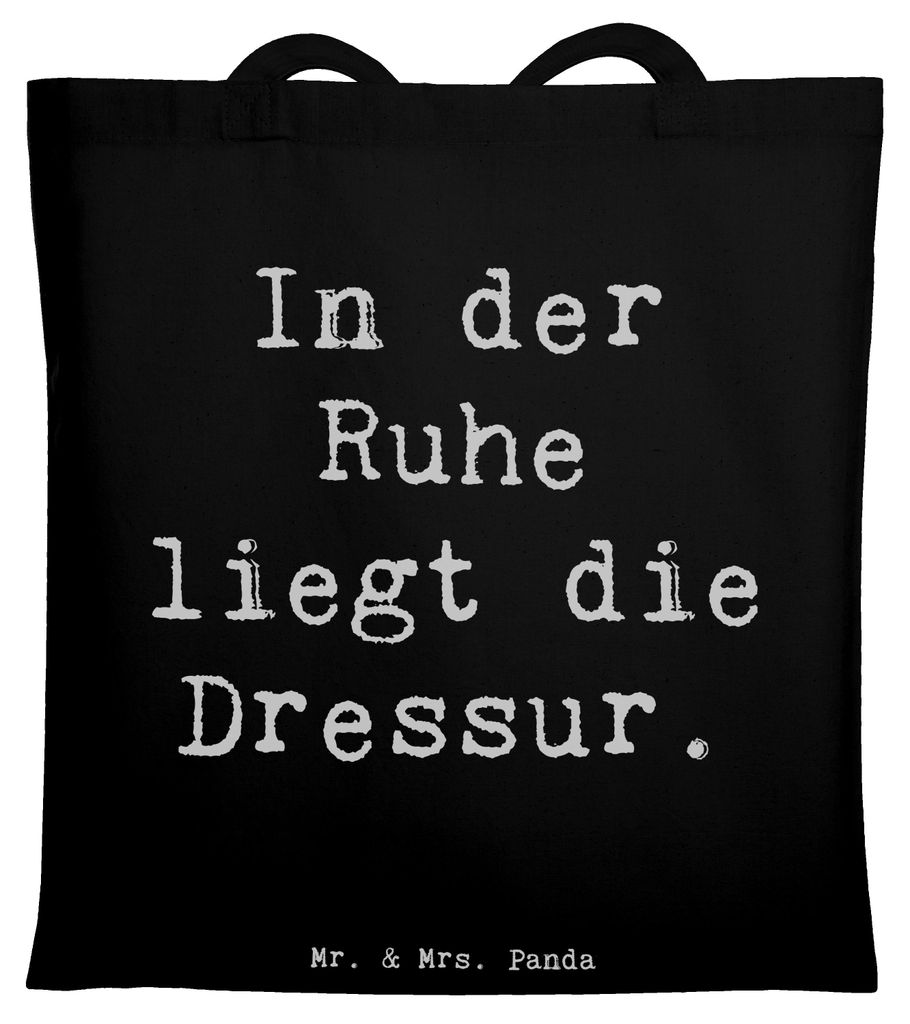 Mr. & Mrs. Panda Tote Bag Spruch Reitlehrerin Ruhe - Schwarz - Geschenk, Berufe, Tasche, Laptoptasche, Tierliebe, In der liegt die Dressur, handgef...