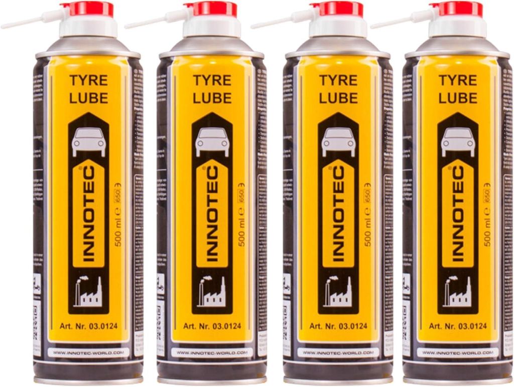 4 Stück INNOTEC Tyre Lube 500 ml Montagespray – Schmiermittel für Montage und Demontage von Gummiteilen wie Autoreifen, verringert Reibungswide...