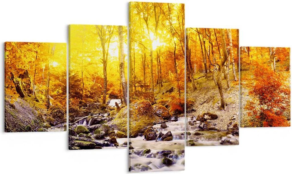 Bild auf Leinwand - Leinwandbild - Berge Bach Wasser - 125x70cm - Wand Bild - Wanddeko - Wandbilder - Leinwanddruck - Bilder - Kunstdruck - Wanddek...