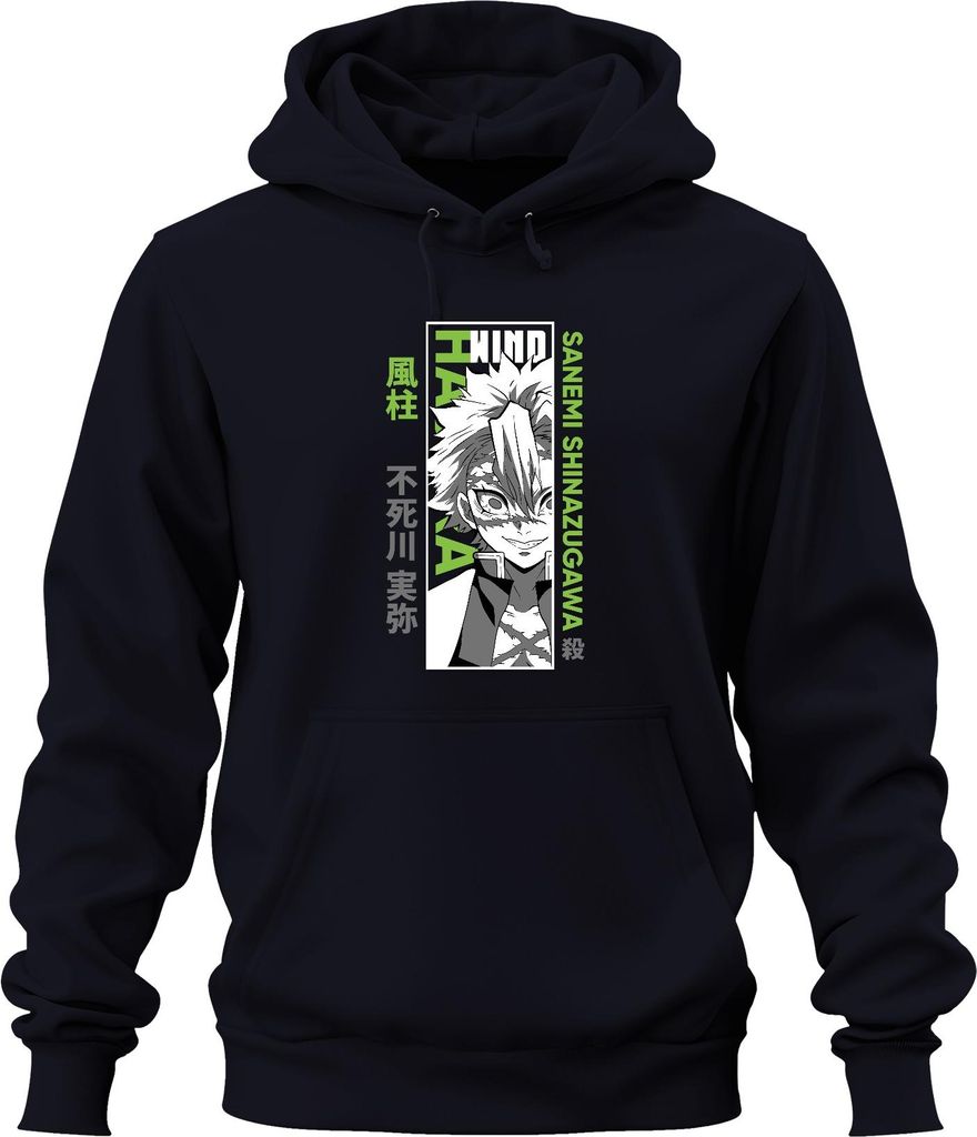 Sanemi Shinazugawa Kimetsu no Yaiba Wind Hashira Anime Narben Uni Hoodie Kapuzenpullover, Navy, XXL