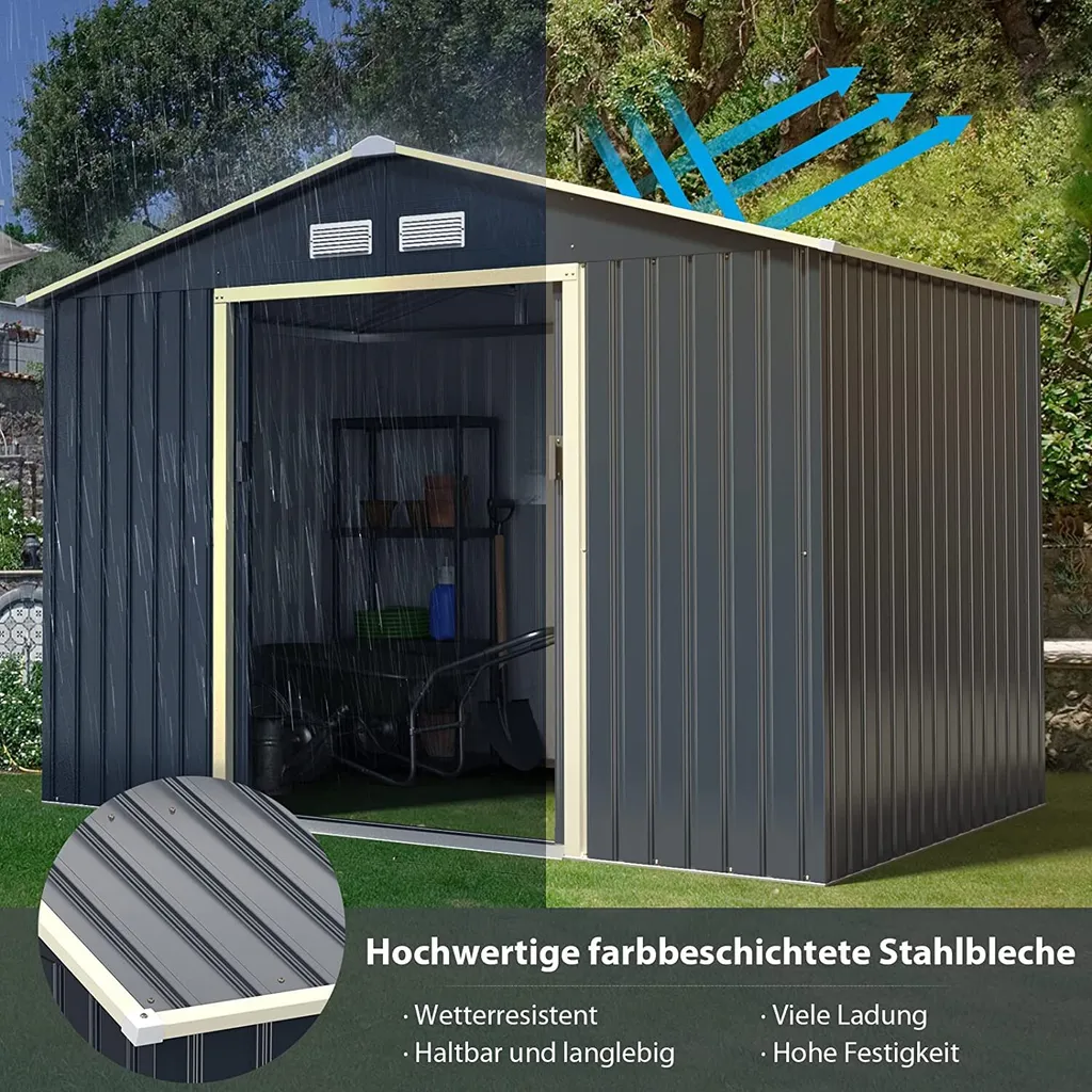 Abri de jardin verrouillable 277x191cm avec ventilation intégrée