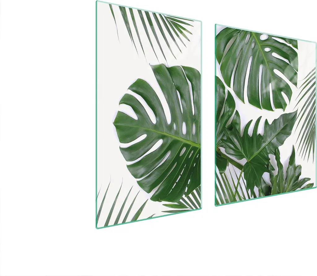 Copri Piano Cottura 100x52 Monstera - Piastre in Vetro Temperato 2 Pezzi