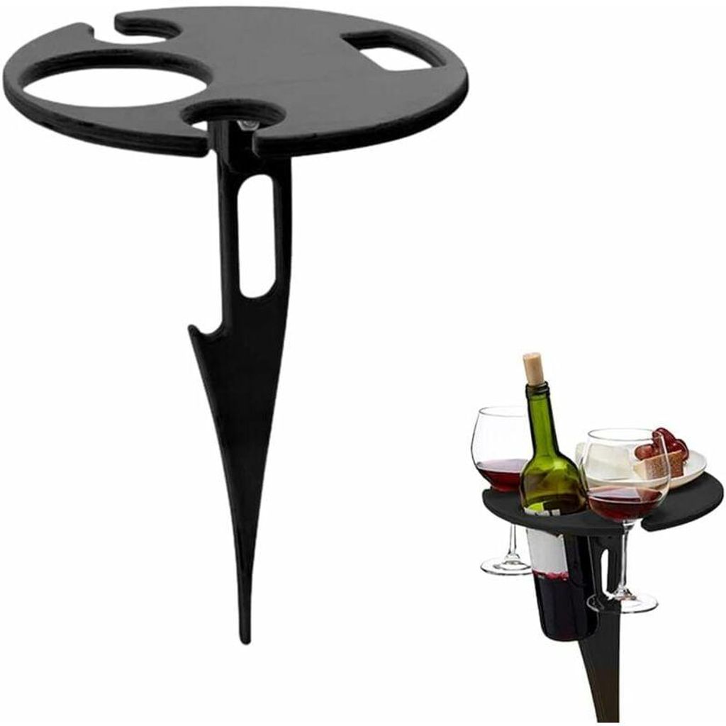 Tragbarer Weintisch für draußen, Strandtisch, Mini-Klapptisch, Flaschenhalter für Picknicks, Hängender Weinglashalter, Runder Klapptisch für G...