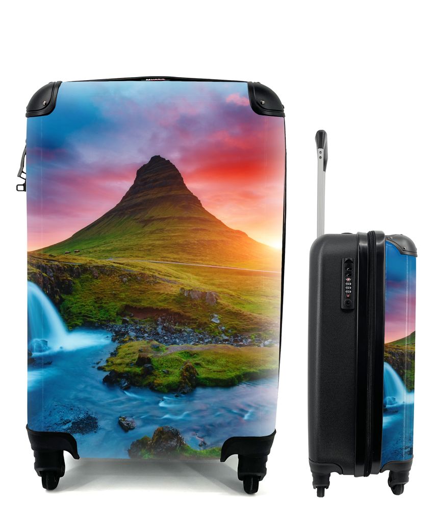 MuchoWow Koffer Handgepäck Trolley Rollkoffer Kleine Reisekoffer mit 4 Rollen - Wasserfall - Berg - Moos - Sonnenuntergang - Natur - Cabin Size ...