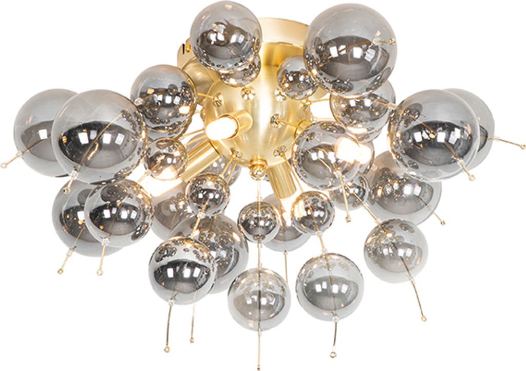 QAZQA - Design Deckenleuchte I Deckenlampe I Lampe I Leuchte Messing mit Rauchglas 4-flammig - Explode I Wohnzimmer I Schlafzimmer - Rund - LED gee...
