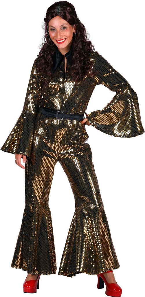 Catsuit Disco 'Studio 54' 70er Overall Pailletten gold, Produktbild 