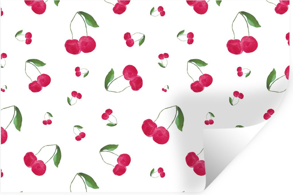 MuchoWow Wandtattoo Wandsticker Wandaufkleber Kirschen - Aquarell - Entwurf 30x20 cm Selbstklebend und Repositionierbar - Wierderverwendbar - Sel...