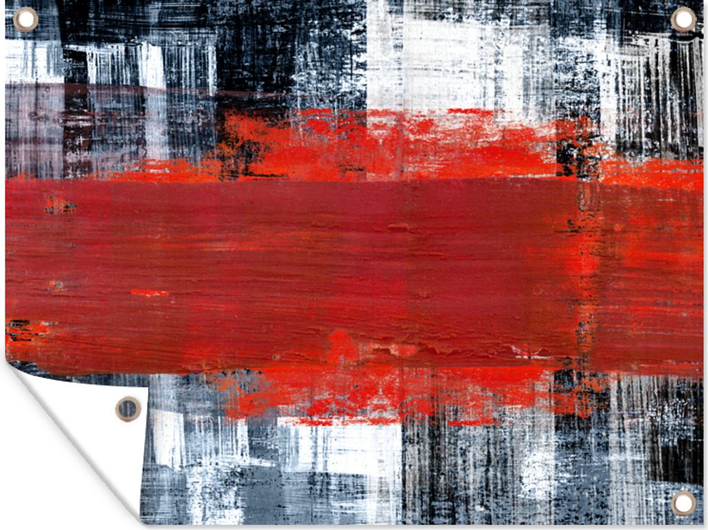 MuchoWow 40x30 cm Outdoor-Poster Gartendeko Sichtschutz Garten Poster für den Garten Gemälde - Abstrakt - Rot - Öl