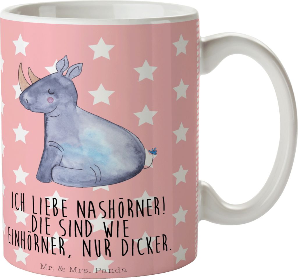 Mr. & Mrs. Panda Becher Einhorn Nashorn - Rot Pastell - Geschenk, Henkelbecher, Kaffeebecher, Pott, Unicorn, Glitzer, Tasse, Nashörner, Kaffeetass...