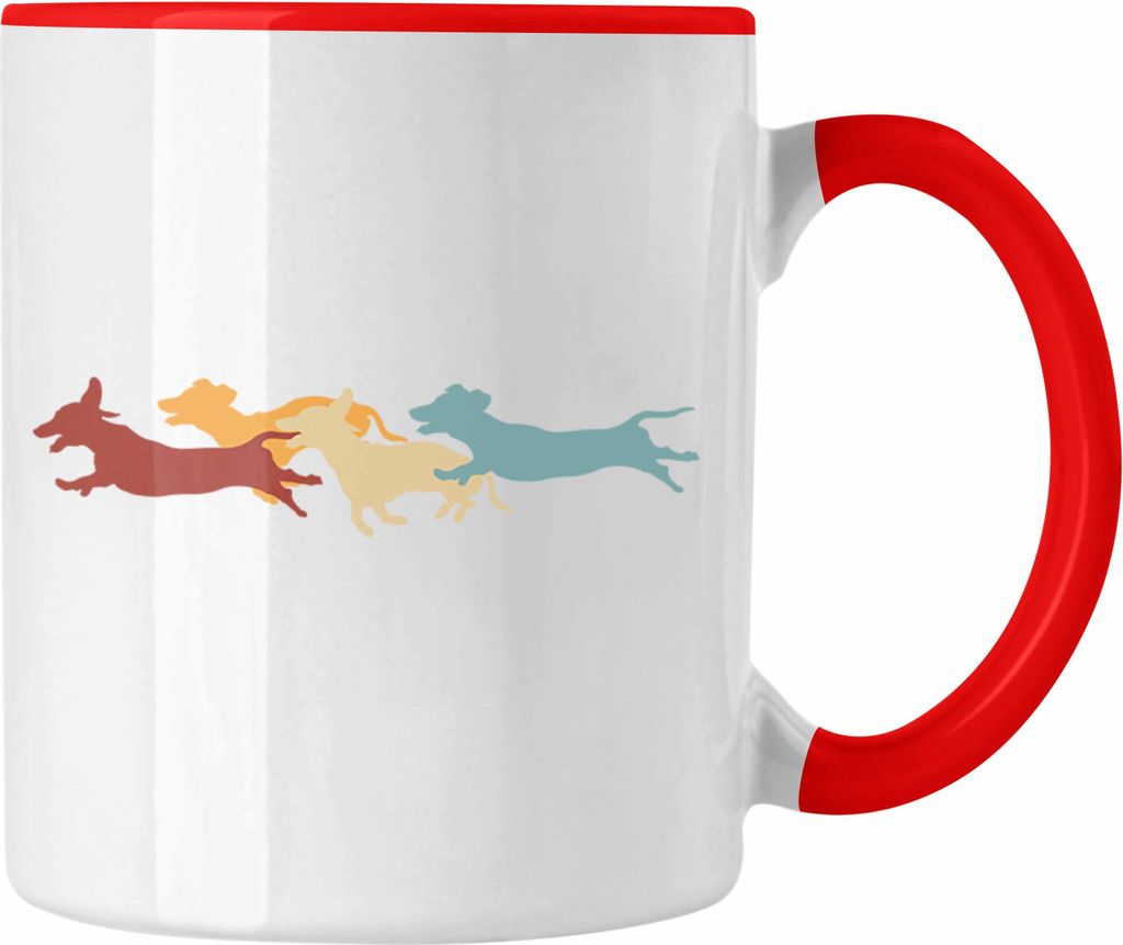 Trendation - Dackel Tasse Geschenke Dachshund Rauhaardackel Lustig Hunde Vintage (Rot)