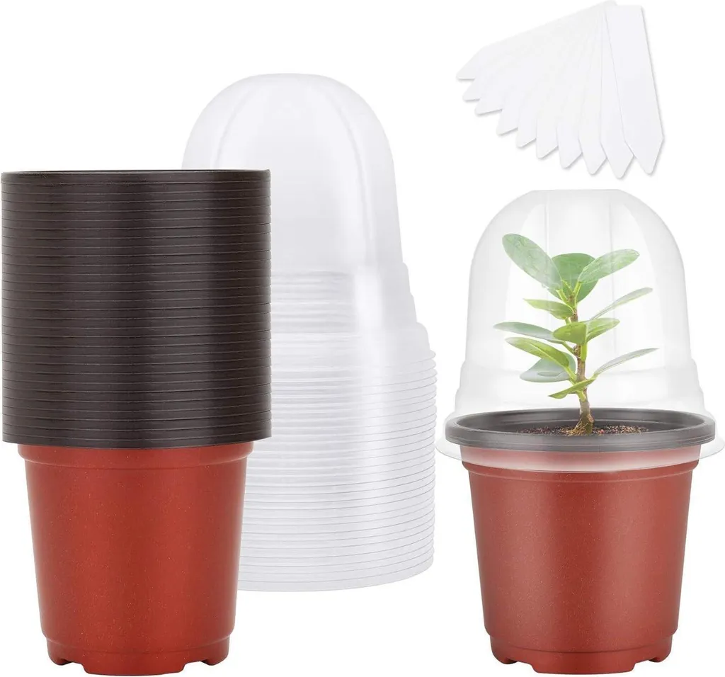 Lot de 30 pots de plante en plastique de 10cm avec mini serre dôme