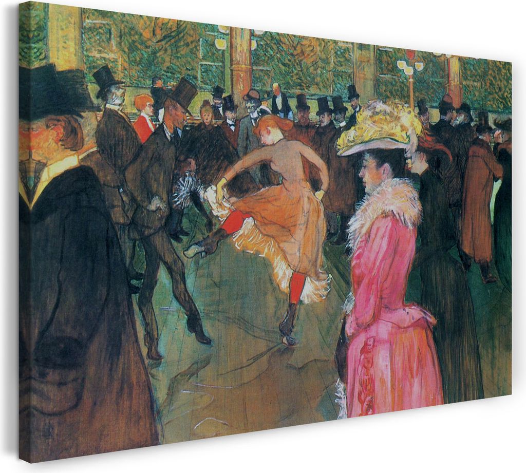 Leinwandbild (60x40cm): Henri de Toulouse-Lautrec - Moulin Rouge Der Tanz, echter Holz-Keilrahmen inkl. Aufhänger, handgefertigt in Deutschland