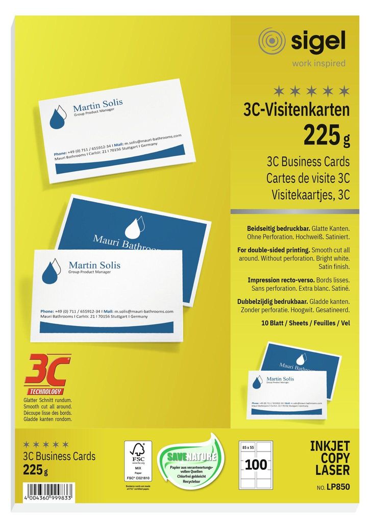 SIGEL LP850 Cartes de visite, 3C, coupe lisse sur tout le Image du produit 