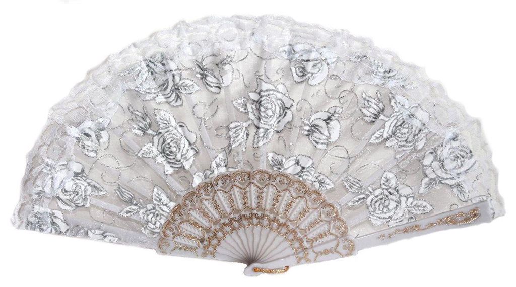 021 Fächer spanisch weiß Blume Rose pvc Flamenco wie 041 Produktbild 