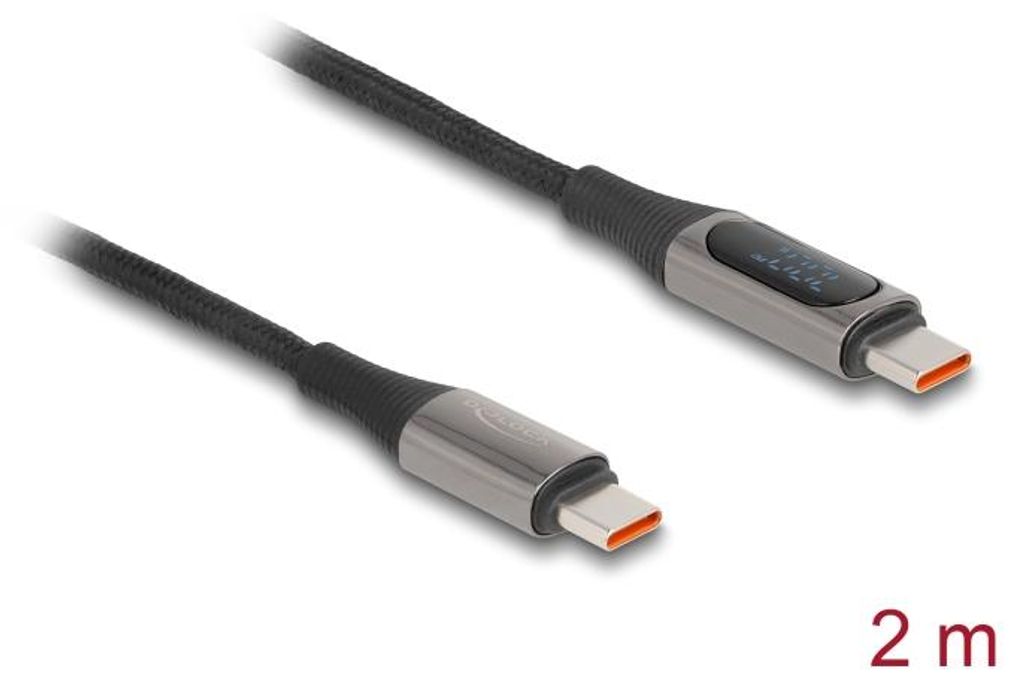 Delock USB 2.0 Kabel USB Type-C Stecker zu Stecker PD 3.0 100 W mit Leistungsanzeige 2 m