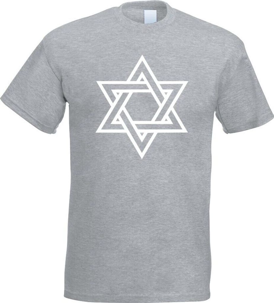 Kiwistar - T-Shirt - Graumeliert - Davidstern Judentum Motiv Bedruckt Funshirt Design Print - mit Motiv Bedruckt - Funshirt Design - Sport - Freize...