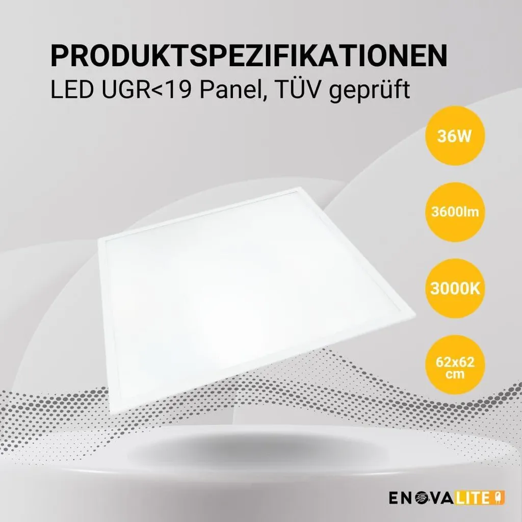 Panneau LED Bureau 620x620 ENOVALITE Eclairage Doux Blanc Chaud 36W - 3