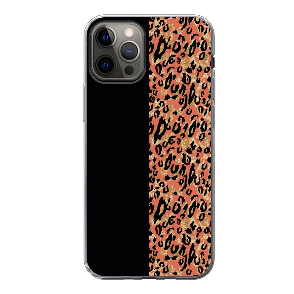 MuchoWow Handyhülle Schutzhülle Hülle für iPhone 13 Pro Pantherdruck - Gold - Schwarz Silikon Softcase Handy Hülle - Handy-Tasche