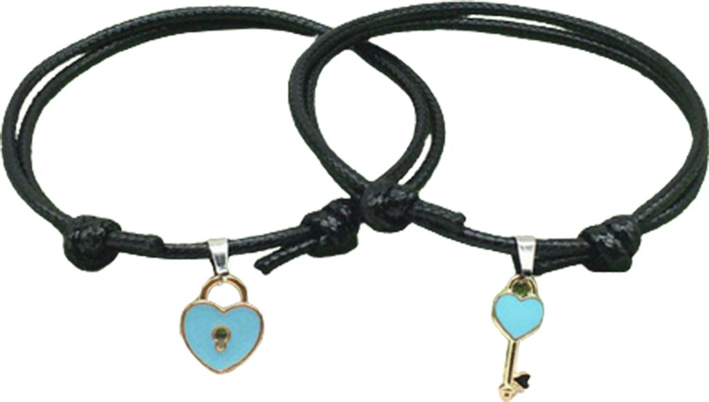 1 Paar Paar-Armband, schicker, verstellbarer Harz-Schlüssel-Herz-Schloss-Kettenarmreif für Dating-Blau