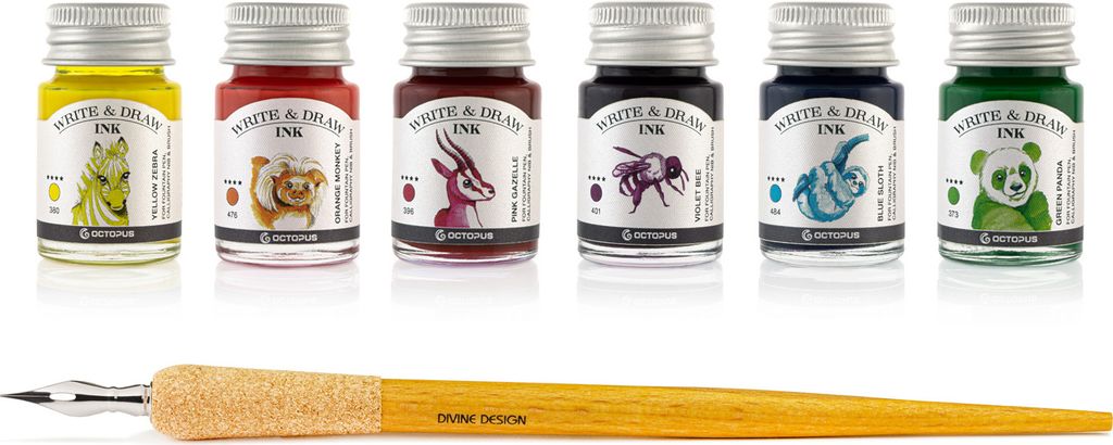 Write and Draw Ink Set CARNIVAL, Zeichentusche, 6 x 10 ml mit Schreibfeder