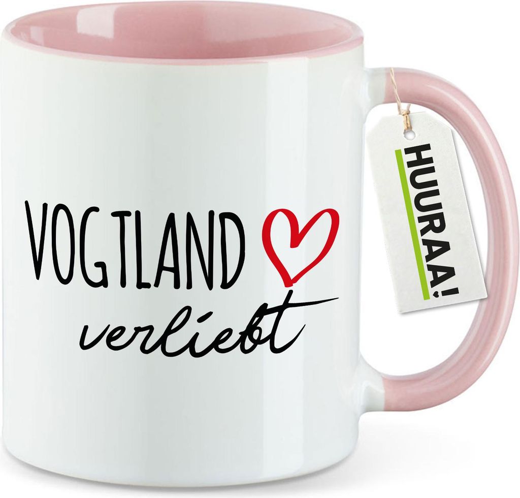 Huuraa Kaffeetasse Vogtland verliebt 330ml Rosa Keramik Kaffeebecher Geschenkidee