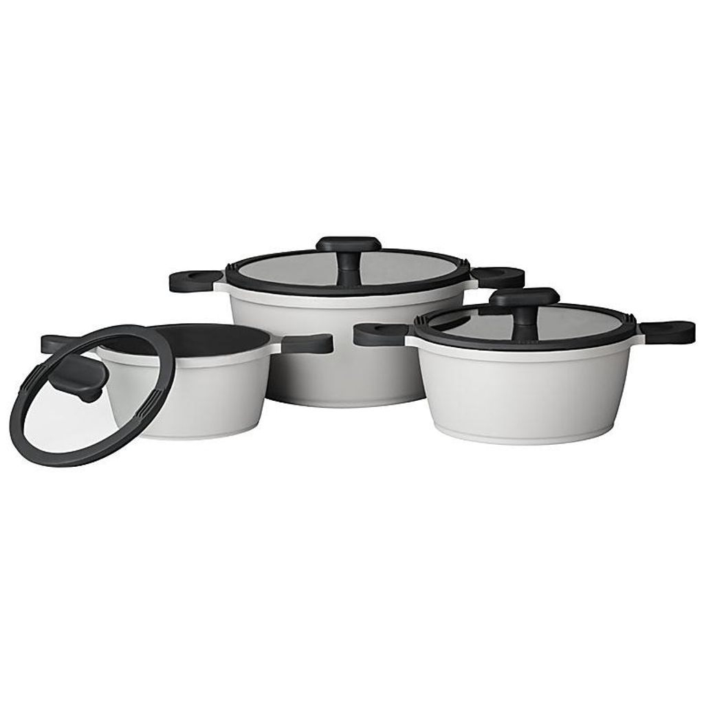 HAPPINESS GREYLINE Topfset 6tlg., fettarmes und gesundes Kochen, für alle Herdarten geeignet, hochwertige GREBLON Antihaft-Beschichtung