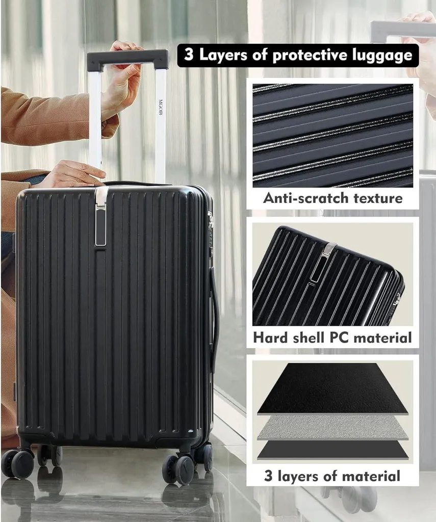 Valise rigide 55cm polycarbonate 41L noir : Ultra-légère et maniable