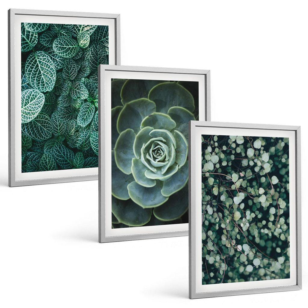Bilder Set 3-teilig im silbergerahmten Rahmen – Wandbilder 3 Stück – gerahmte Poster für Wohnzimmer, Schlafzimmer und Flur – 40x60 cm – S...