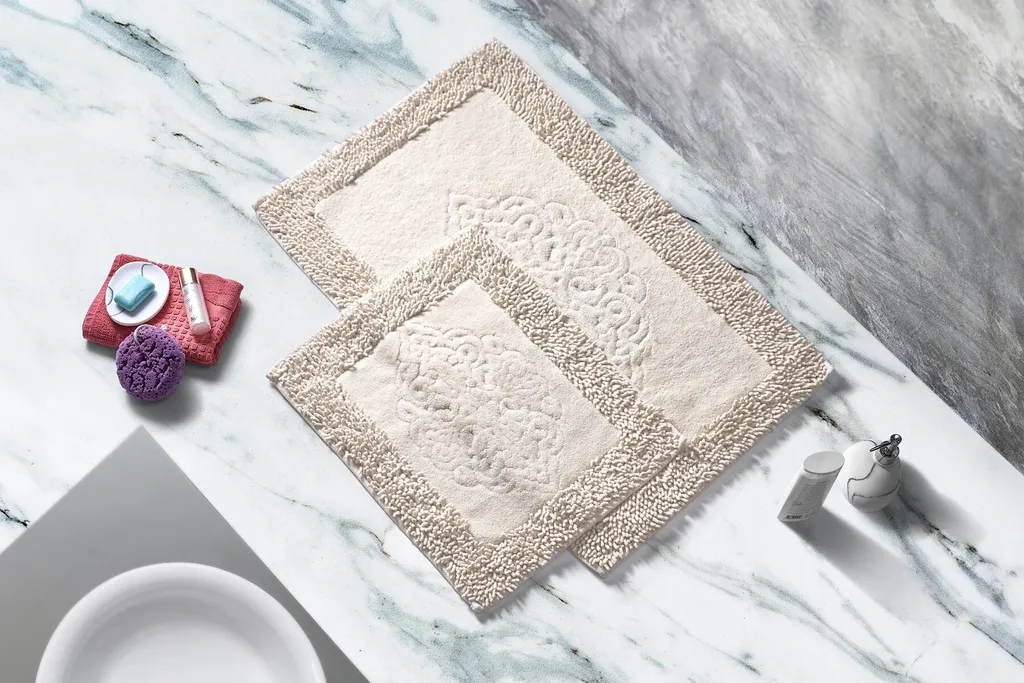 Set de 2 Tapis de Bain pour Sortie de Douche Coton Crème Moelleux 50x60